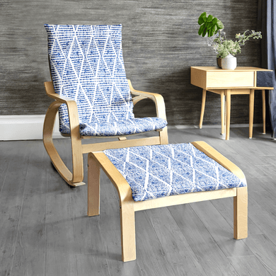 Rockin Cushions IKEA Adult Poang IKEA POANG Chair and Footstool Covers, Boho Indigo Blue Diamond Print