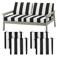 Load image into Gallery viewer, Rockin Cushions IKEA Outdoor Slipcovers 8-PIECE DELUXE BUNDLE Outdoor Cushion Covers and Chair Pads – Compatible with IKEA Duvholmen, Chic Black and White Cabana Stripe