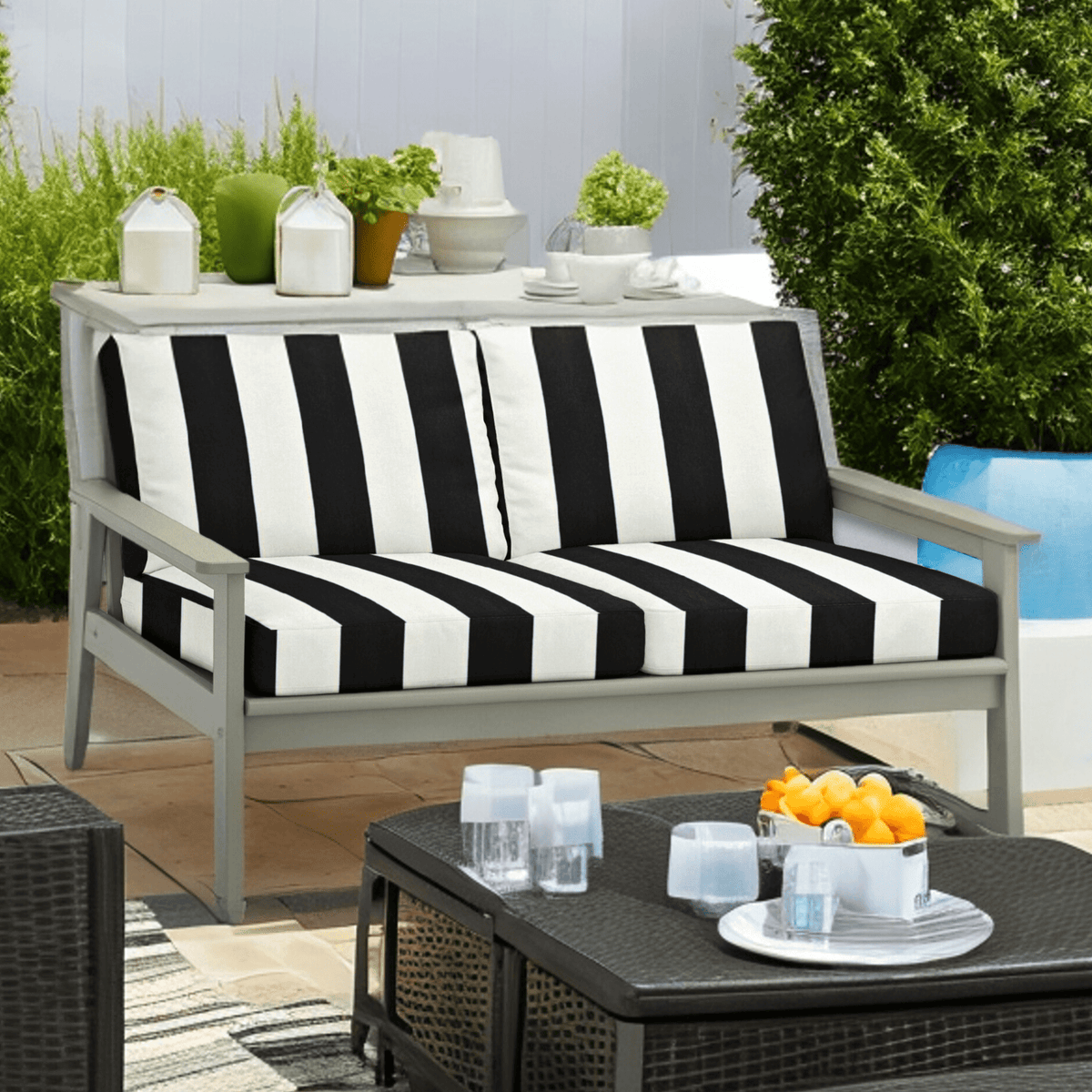 IKEA Duvholmen Black and White Cabana Stripe Outdoor Slip Covers