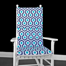 Load image into Gallery viewer, Rockin Cushions Rocking Chair Cushion Blue Hexagon Geometric Rocking Chair Cushion
