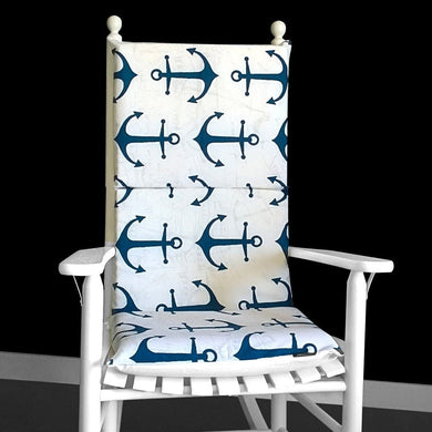 Rockin Cushions Rocking Chair Cushion Nautical Ocean Theme Anchors Navy Blue Rocking Chair Cushion