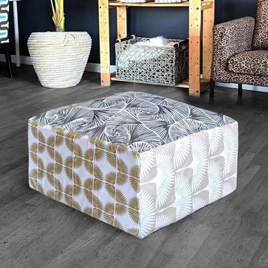 Rockin Cushions SALE Floor Pouf Cover, Ottoman Neutral Tones, Gold Patterned
