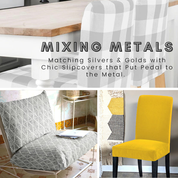 Mixing Metals in the Living Room:  Matching IKEA Chair Slipcovers with Silver and Gold