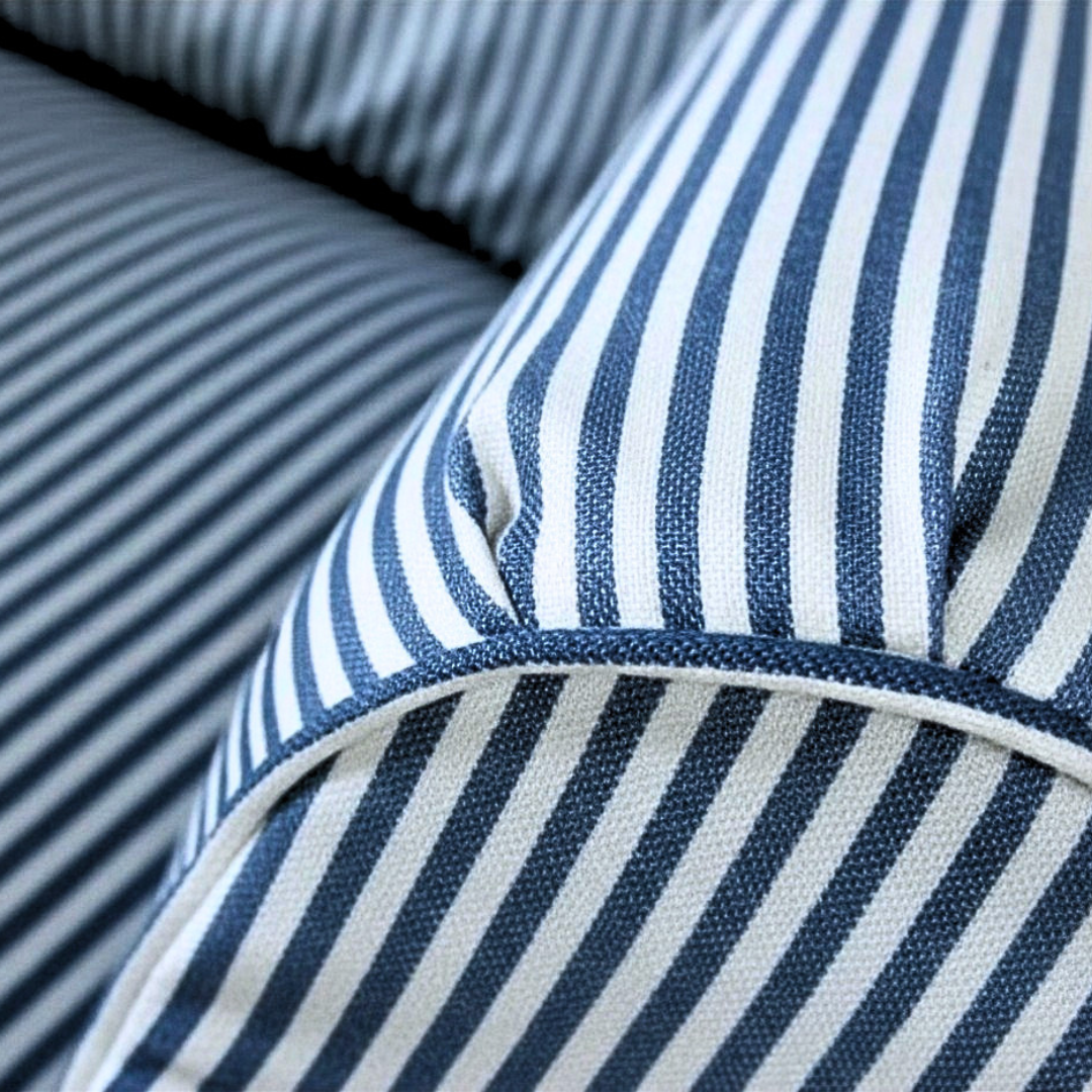 Ektorp Armchair Slipcover – Blue Ticking Stripe, Farmhouse Coastal Style, Compatible with IKEA Ektorp