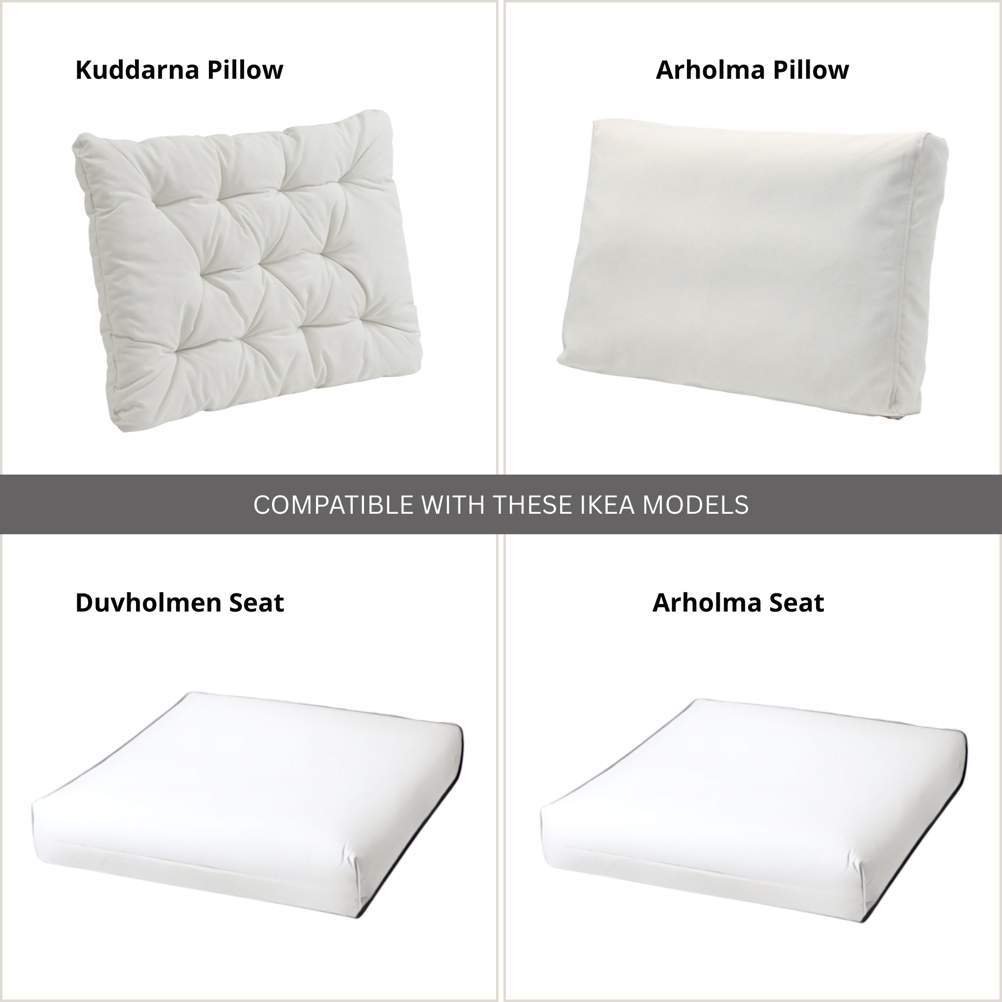 Housses d'extérieur Rockin Cushions | Rayures beiges | Compatibles avec les coussins IKEA Arholma Kuddarna | Comprend 2 housses d'oreiller Arholma et 2 housses de siège Arholma - Lot de 4 