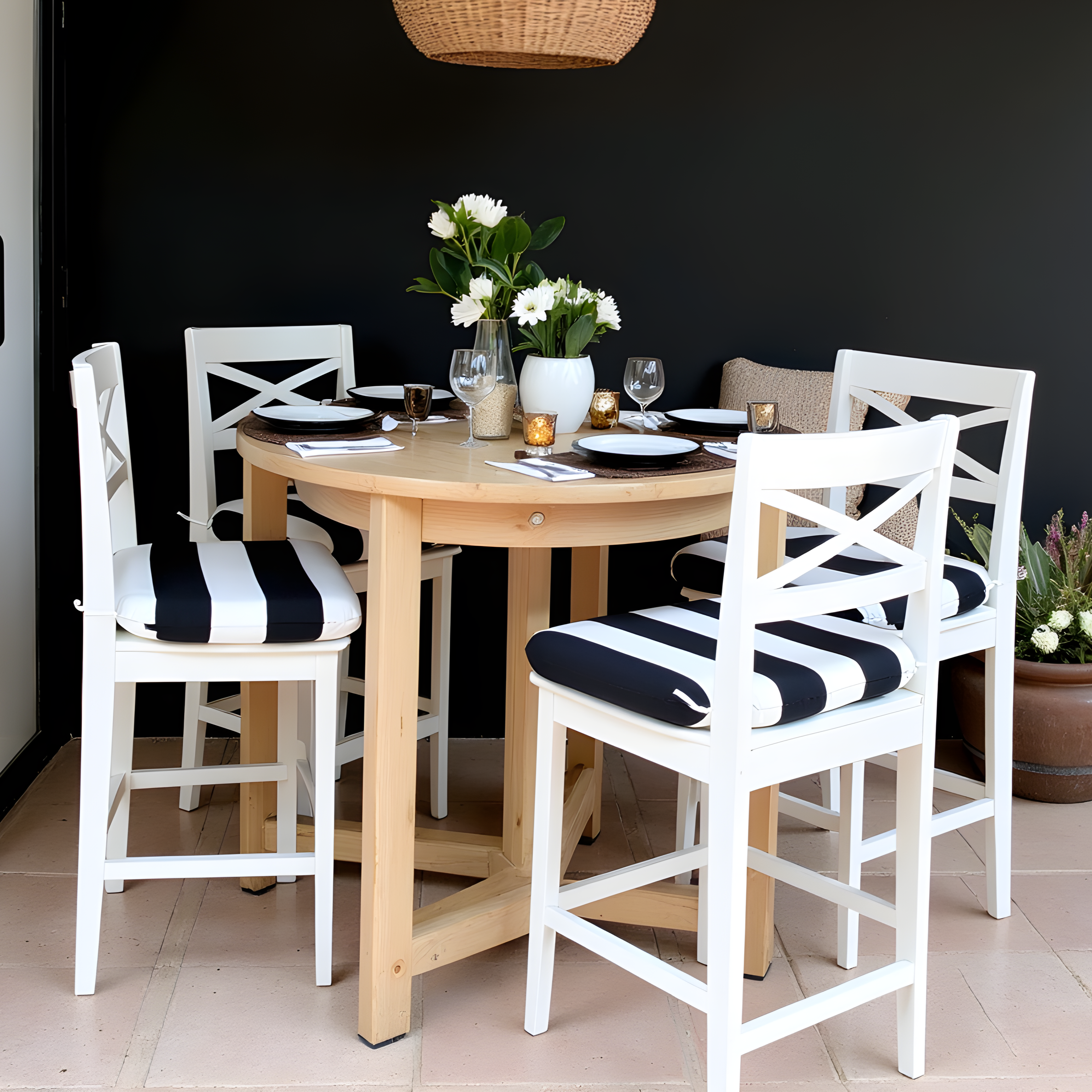 Lot de 2 coussins de chaise d'extérieur en forme de U à rayures noires, housses amovibles