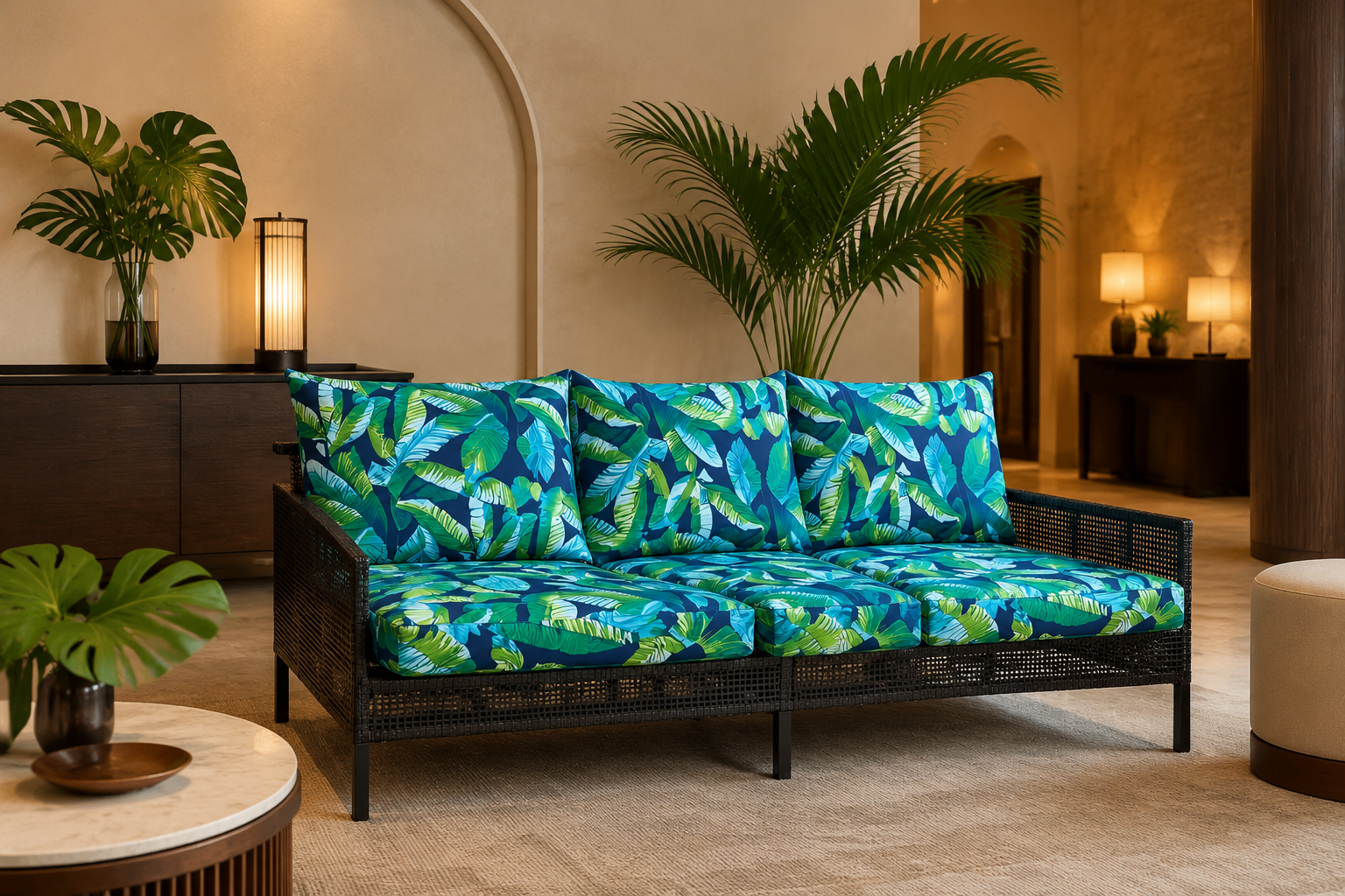Housses d'extérieur Rockin Cushions | Imprimé jungle à feuilles de bananier vertes | Compatible avec les coussins IKEA Arholma Kuddarna | Comprend 2 housses d'oreiller Arholma et 2 housses de siège Arholma - Lot de 4 