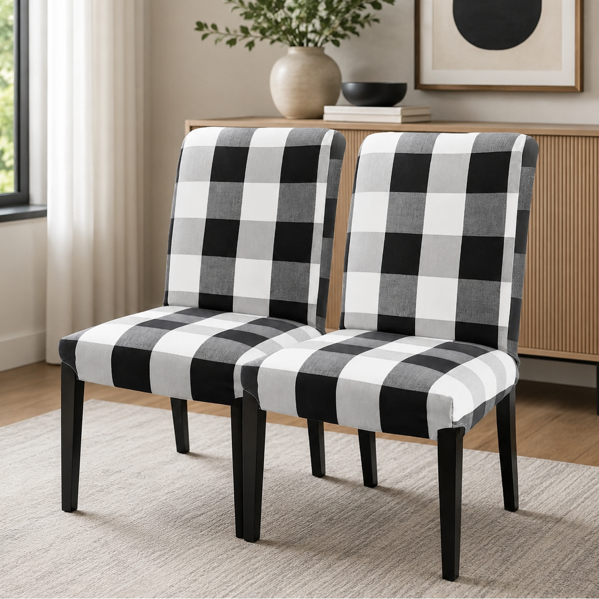 Black White Check Henriksdal Chairs