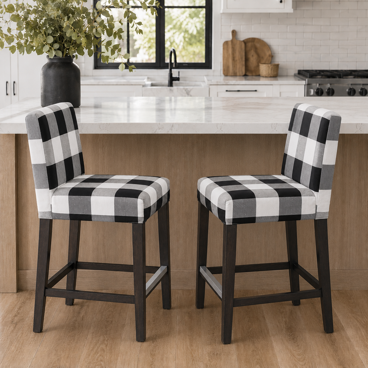 Black check IKEA barstools