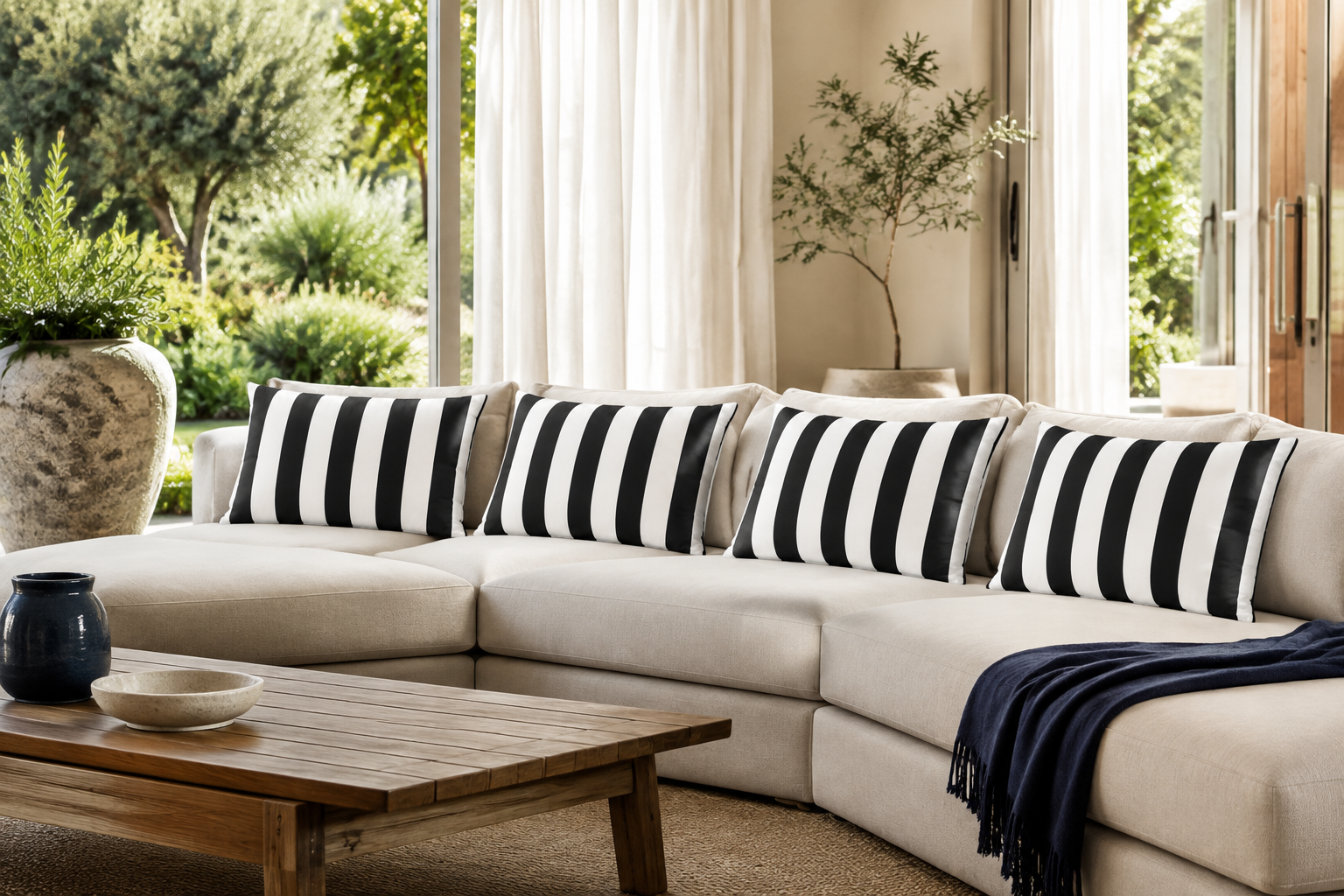 Black White Stripe Outdoor Cushion Covers – 2 Pack | Patio Pillow Covers | Fits IKEA Duvholmen & Kuddarna