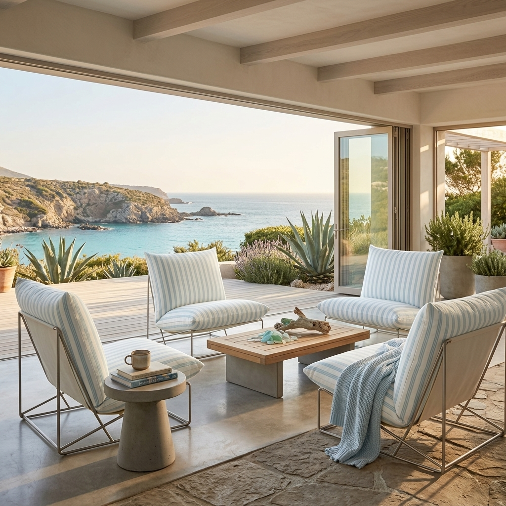 Modern outdoor living space with ocean view
