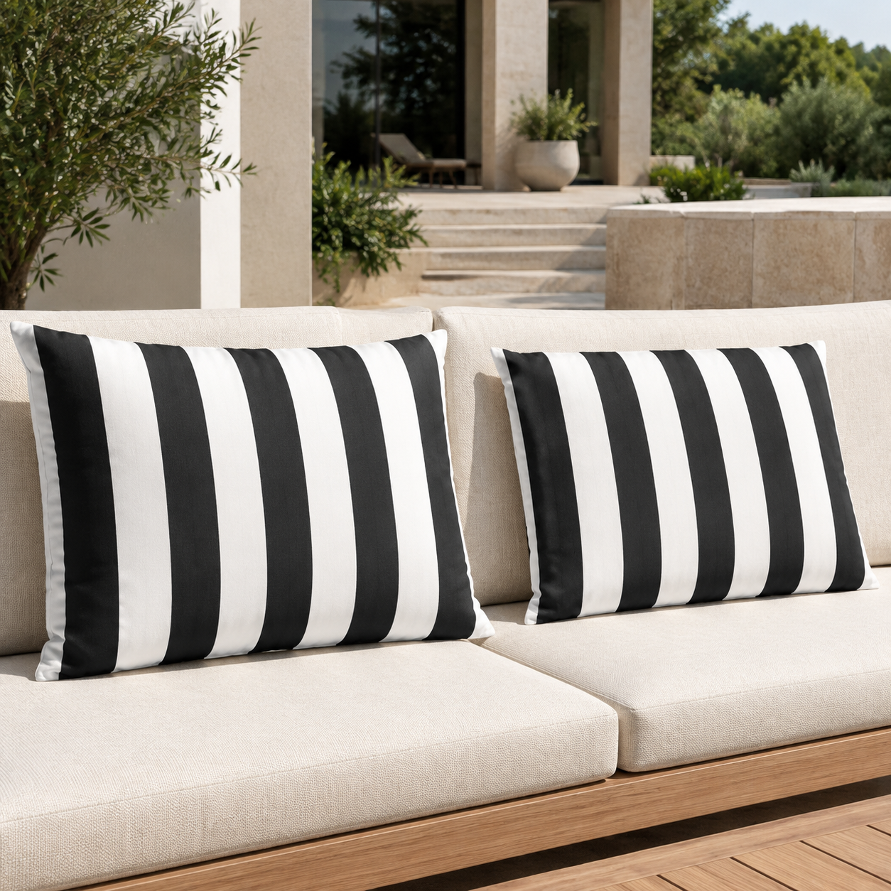 Black White Stripe Outdoor Cushion Covers – 2 Pack | Patio Pillow Covers | Fits IKEA Duvholmen & Kuddarna