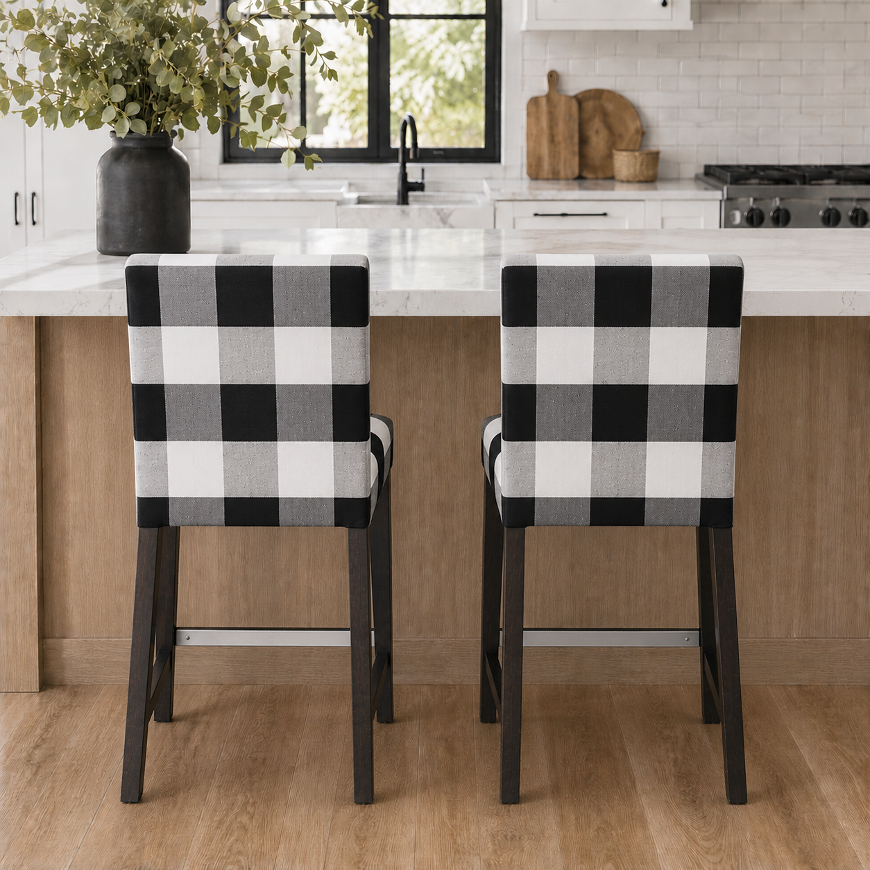 EU - Schwarz karierte Barhockerbezüge, kompatibel mit IKEA Henriksdal, 2er-Set