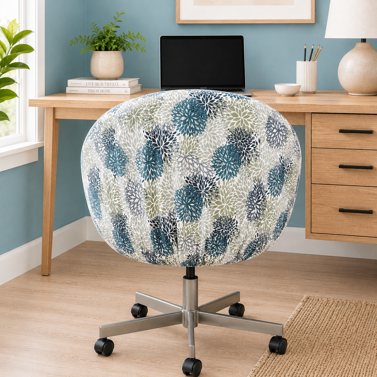 Blue Floral Slipcover for IKEA SKRUVSTA Chair Cover | Custom IKEA Office Chair Slipcover | Botanical Swivel Chair Cover | Seat Cushion Cover