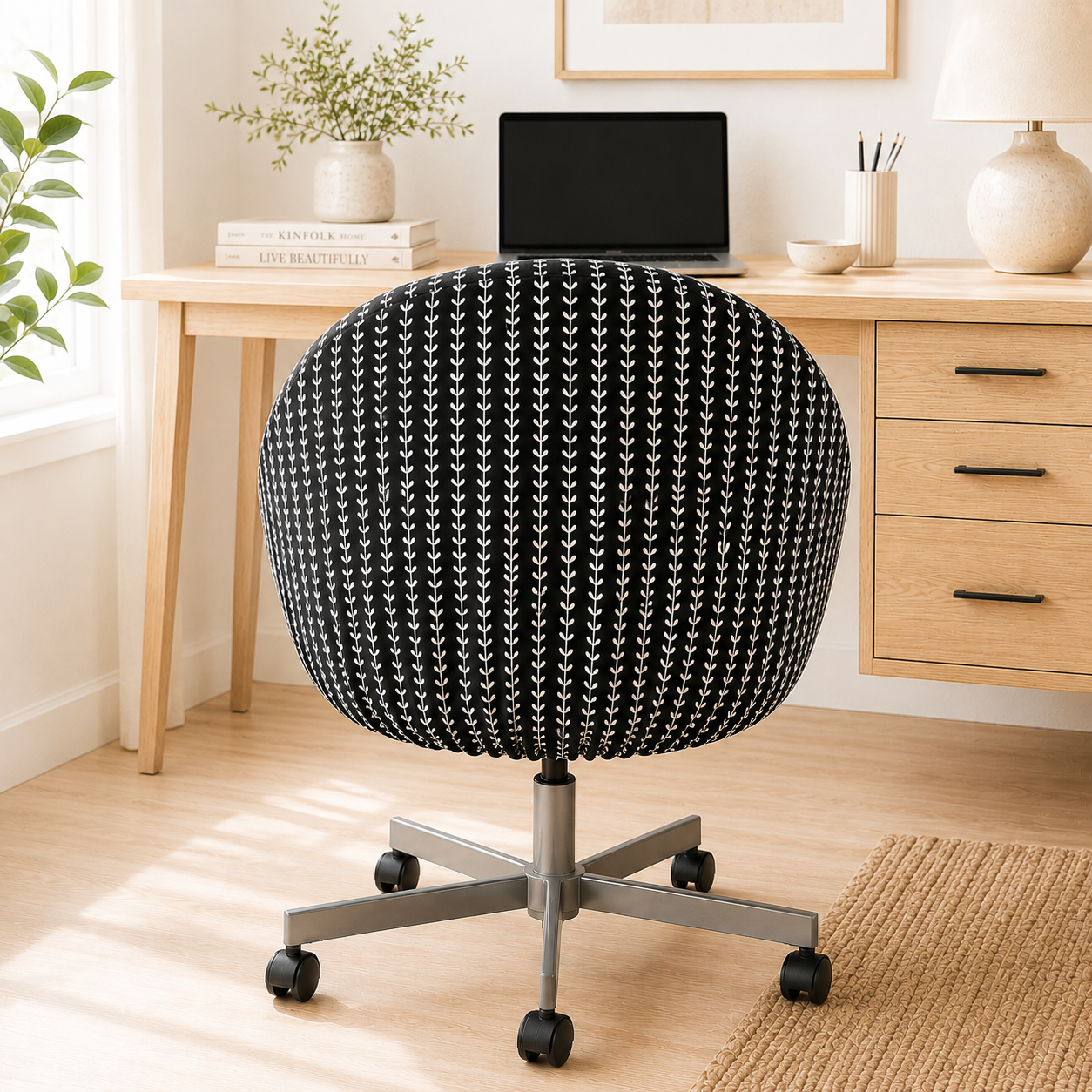 Black Vine Print Slipcover for IKEA SKRUVSTA Chair | Custom Cotton Chair Cover with Seat Cushion Cover | Botanical Swivel Chair Slipcover