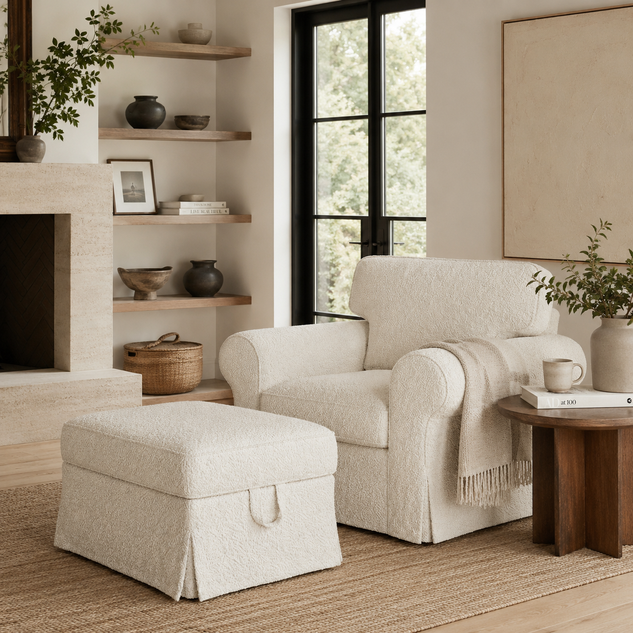 Uppland Armchair Slipcover – Natural White Bouclé, Compatible with IKEA Uppland