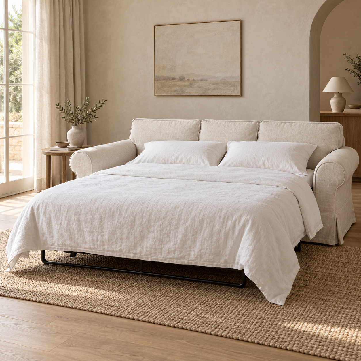 Natural Linen 3-Seat PIXBO Sofa Bed Slipcover – Compatible with IKEA EKTORP