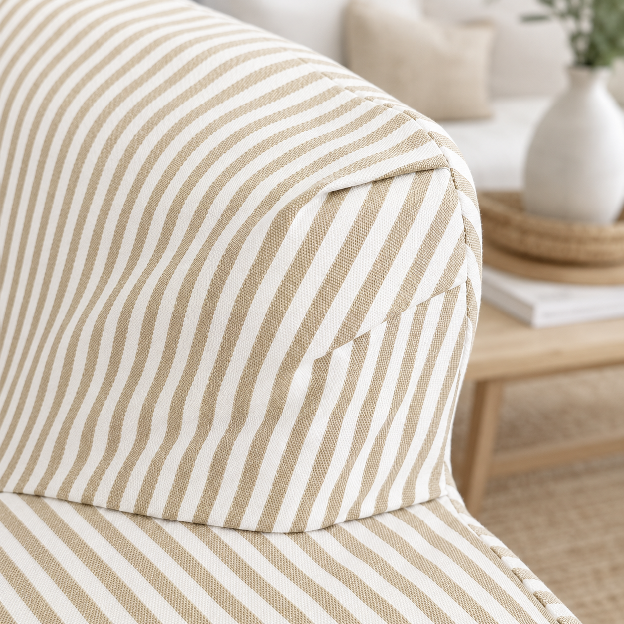 Beige stripe fabric close-up