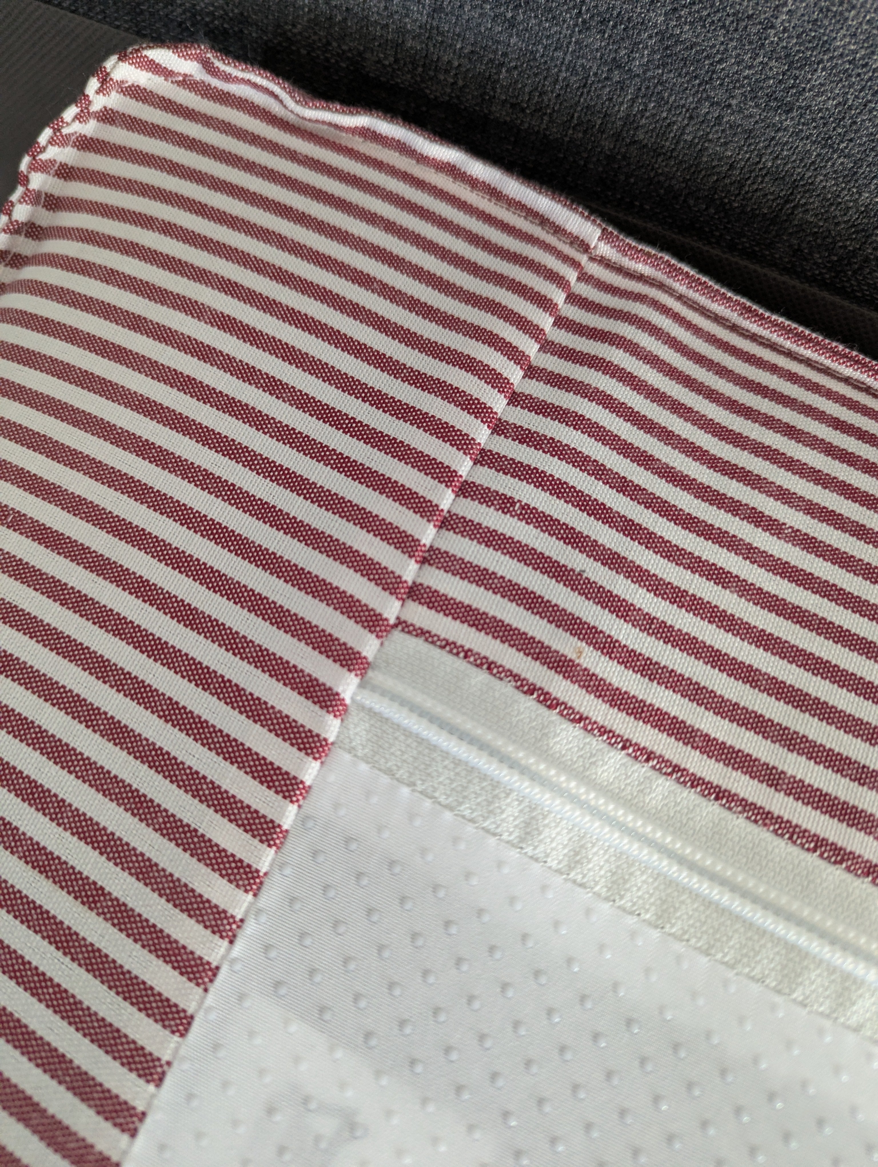 Uppland Terracotta Red Ticking Stripe fabric closeup 7