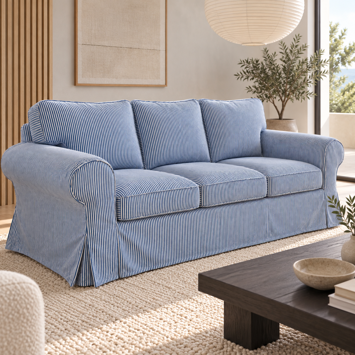 Ektorp Blue Stripe 3 Seater Sofa