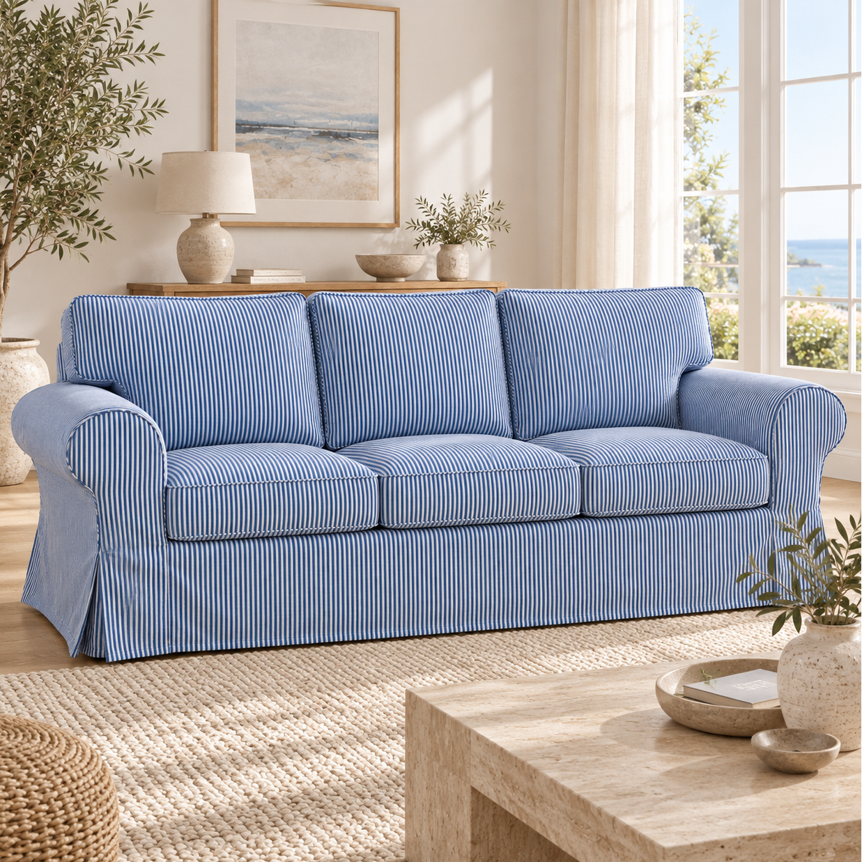 Ektorp Blue Stripe 3 Seater Sofa