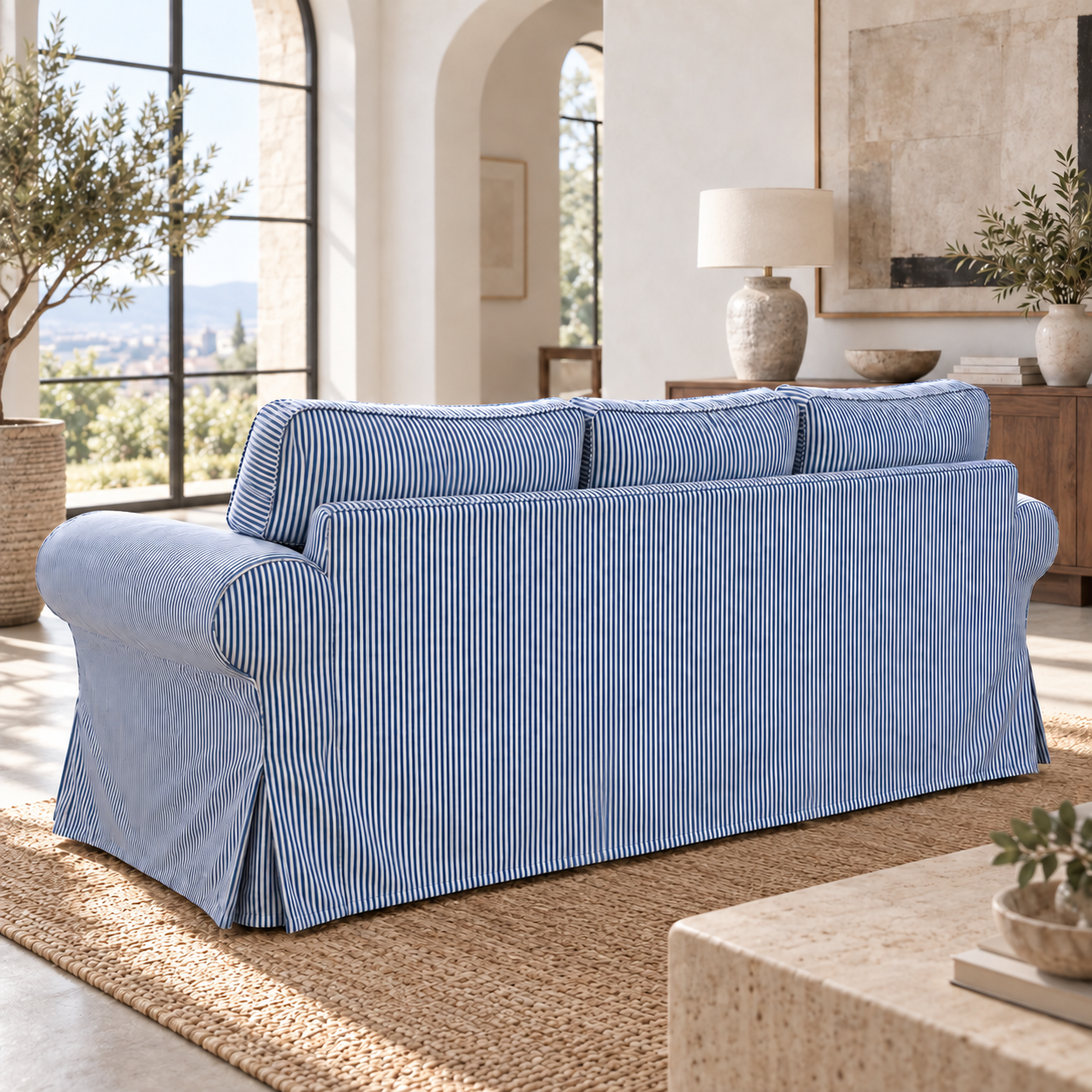 Ektorp Ticking Blue Stripe 3 Seater Sofa Rear