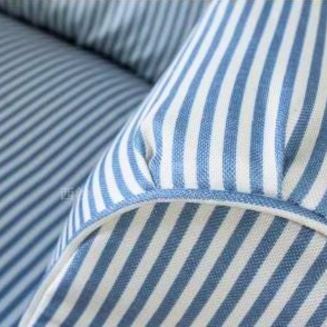 Close-up of blue and white striped fabric