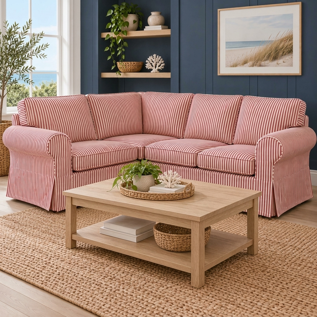 Ektorp corner sectional, red terracotta stripe
