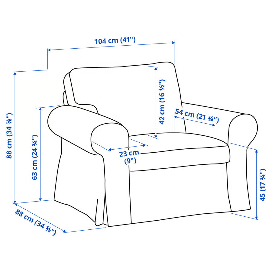 Measurement chart of a chair with dimensions labeled