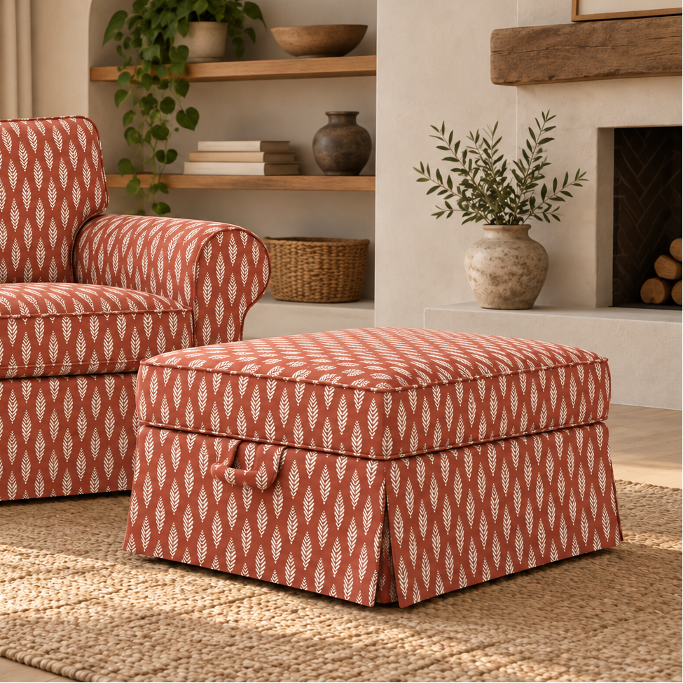 IKEA Ektorp Footstool, Terracotta Leaf Red