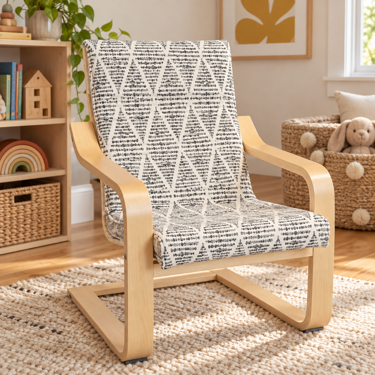 Gray Diamond Ikat Print Outdoor Cushion Cover, Compatible with IKEA Children's Poang