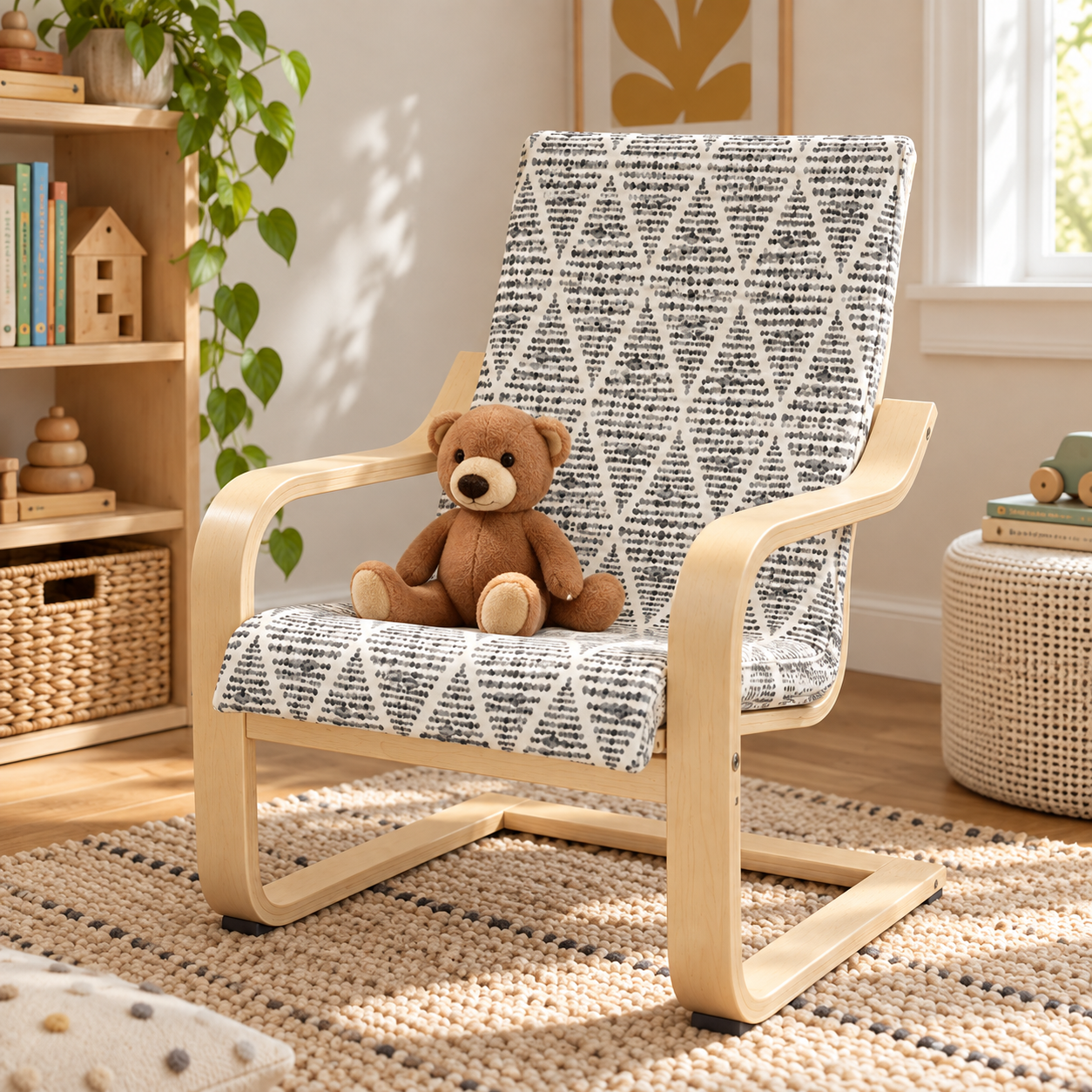 Gray Diamond Ikat Print Outdoor Cushion Cover, Compatible with IKEA Children's Poang
