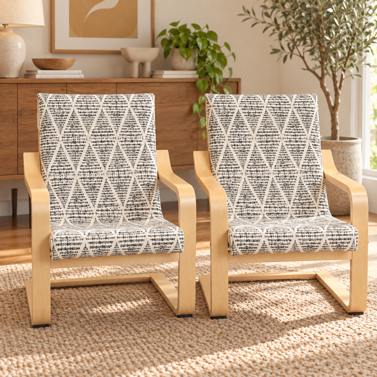 Gray Diamond Ikat Print Outdoor Cushion Cover, Compatible with IKEA Children's Poang