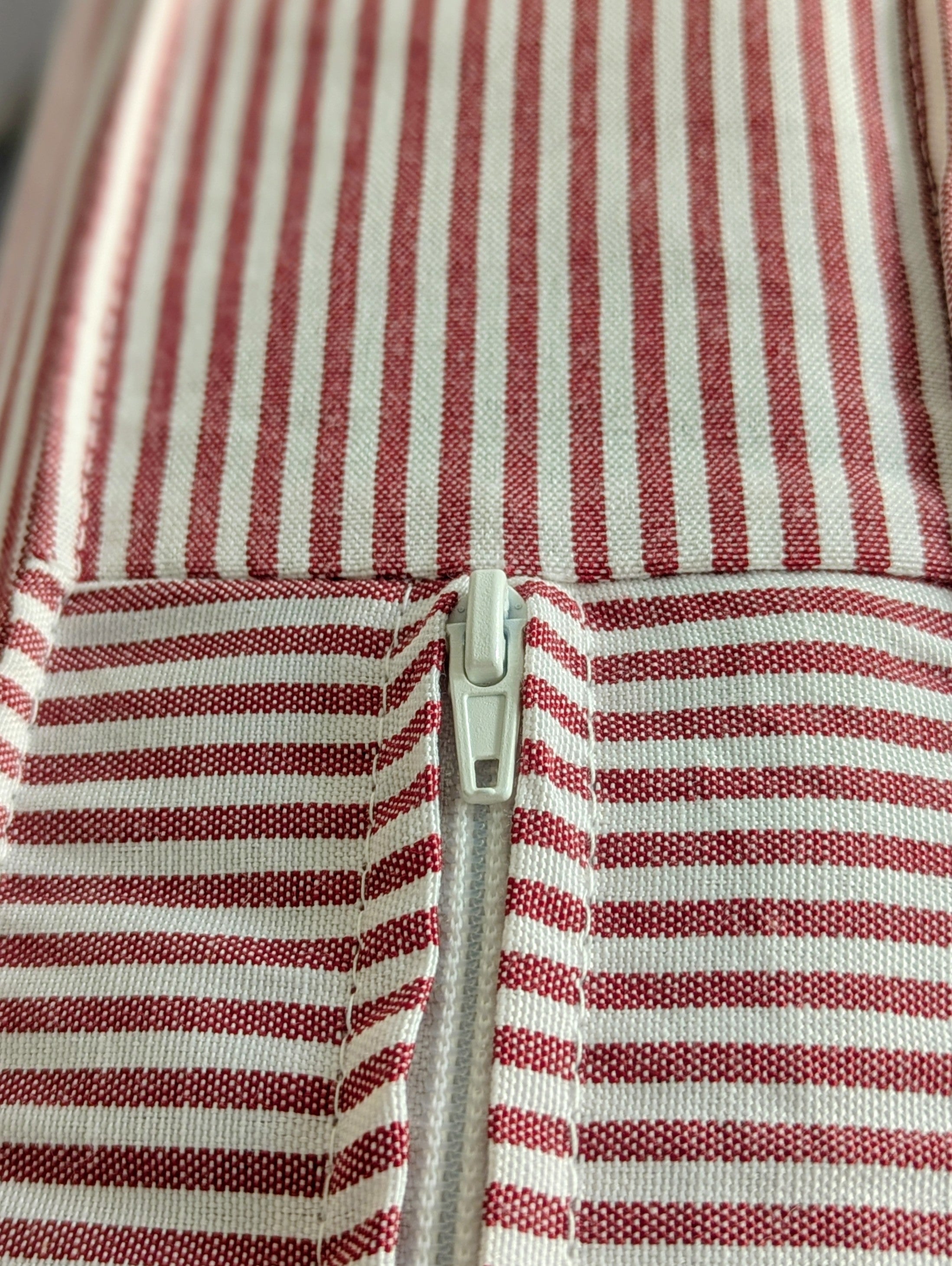 Uppland Terracotta Red Ticking Stripe fabric closeup 6