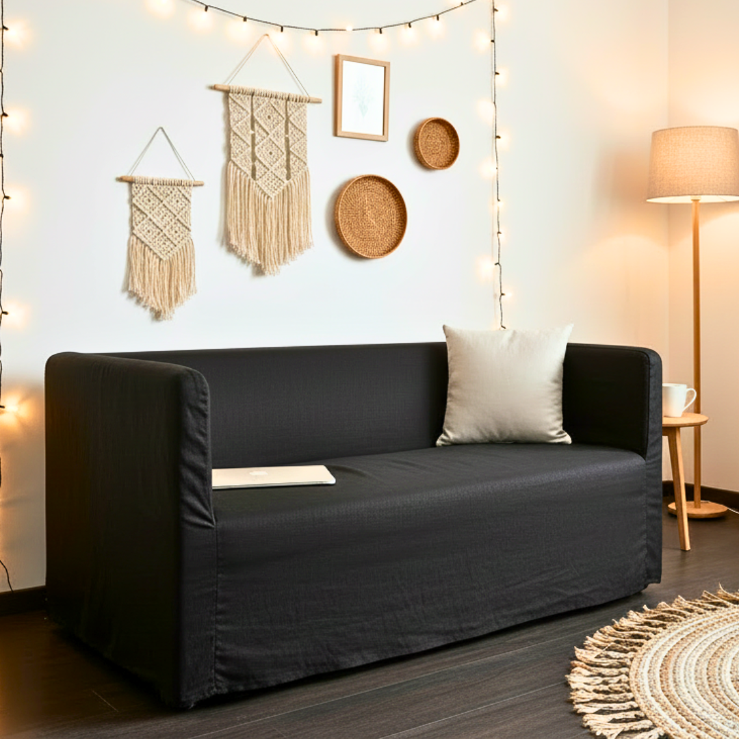 Solid Black European Linen Slipcover – Compatible with IKEA Knopparp Sofa (3-Seater)