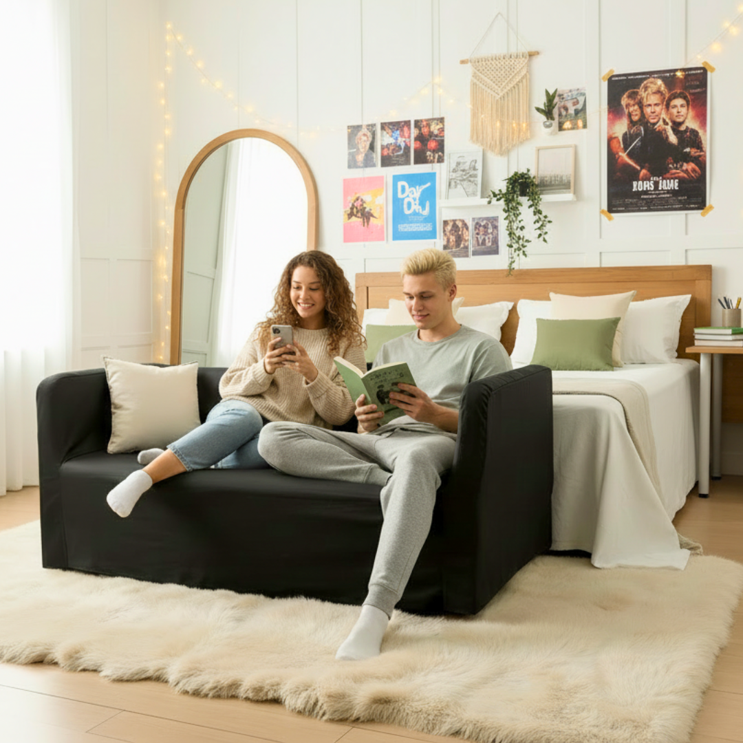 Solid Black European Linen Slipcover – Compatible with IKEA Knopparp Sofa (3-Seater)