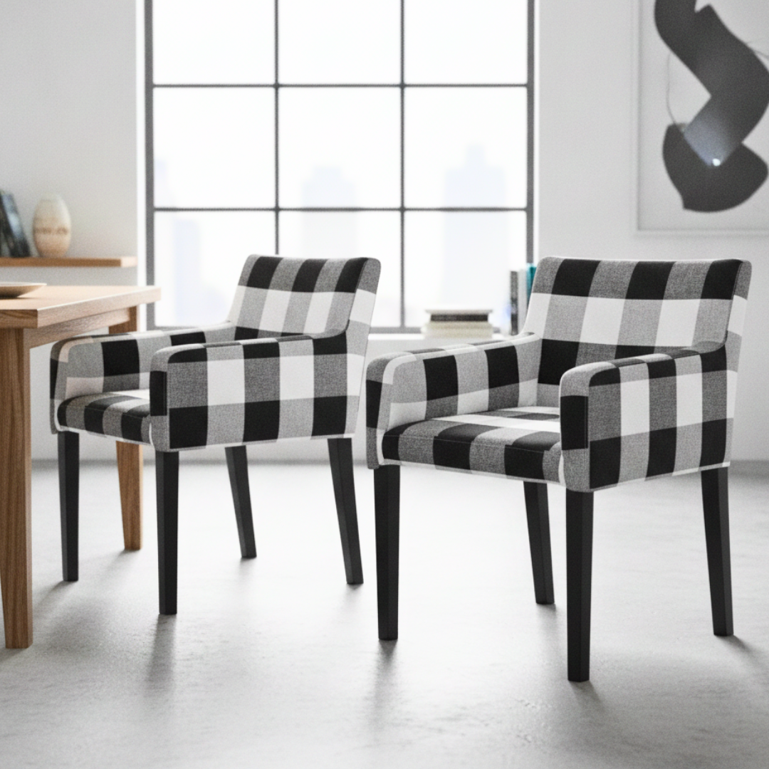 Compatible with IKEA NILS Armchair Covers Set of 2 | Black White Buffalo Check Chair Covers | Washable Cotton Dining Chair Slipcovers