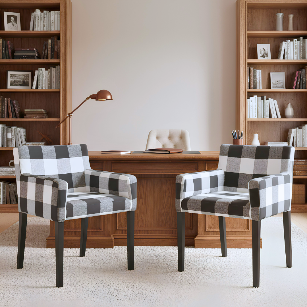 Compatible with IKEA NILS Armchair Covers Set of 2 | Black White Buffalo Check Chair Covers | Washable Cotton Dining Chair Slipcovers