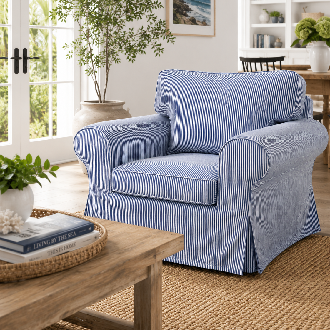 Uppland blue stripe chair cover