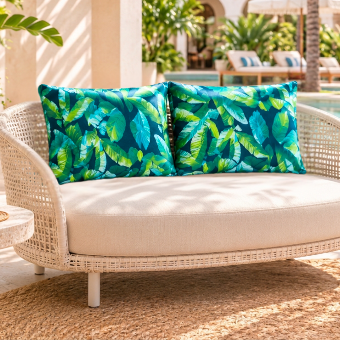 Green Banana Leaf Outdoor Cushion Covers – 2 Pack | Tropical Patio Pillow Covers | Fits IKEA Duvholmen & Kuddarna