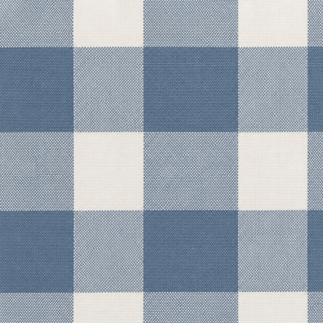 Blue gingham fabric swatch close-up, approximately 8 cm checks