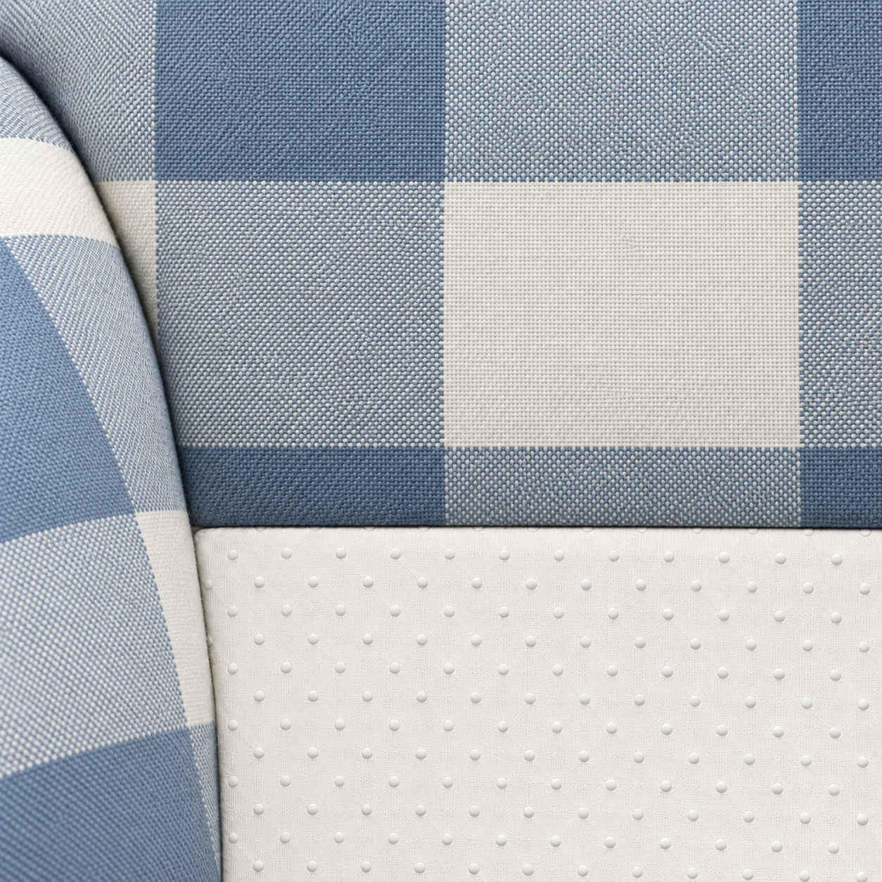 Blue gingham slipcover with white dotted non-slip panel close-up