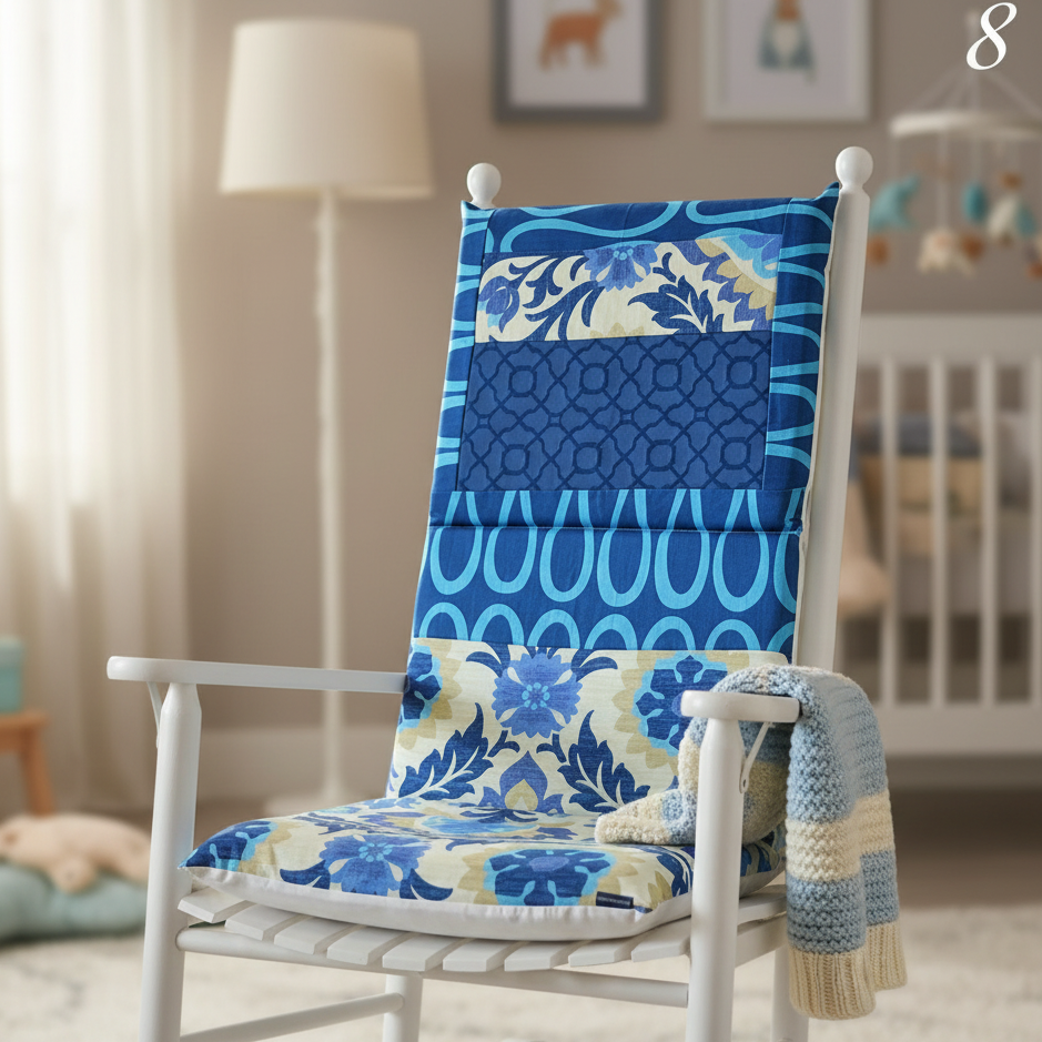 Blue Flowers Rocking Chair Cushion lifestyle image with number 8