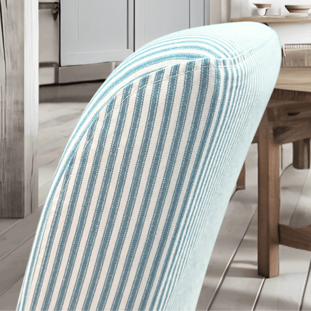 Blue Ticking Stripe Floor-Length Slipcovers, Compatible with IKEA Bergmund (Set of 2)