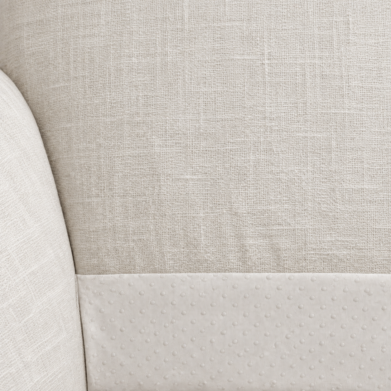 Natural Linen slipcover dotted non-slip seat underside close-up; illustrative fabric and construction detail