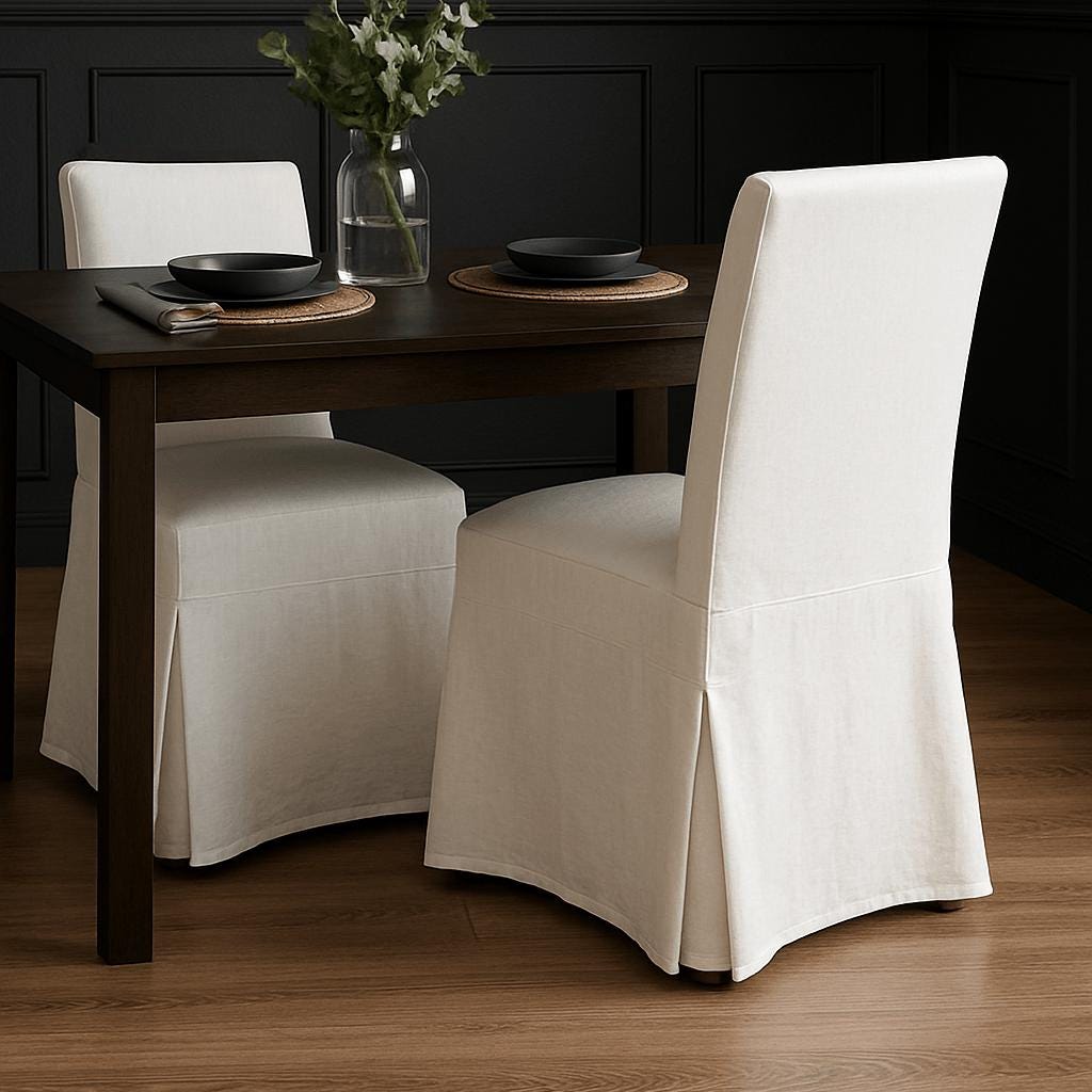 White Linen Slipcovers Set of 2, Floor-Length Dining Chair Covers, Compatible with IKEA Bergmund