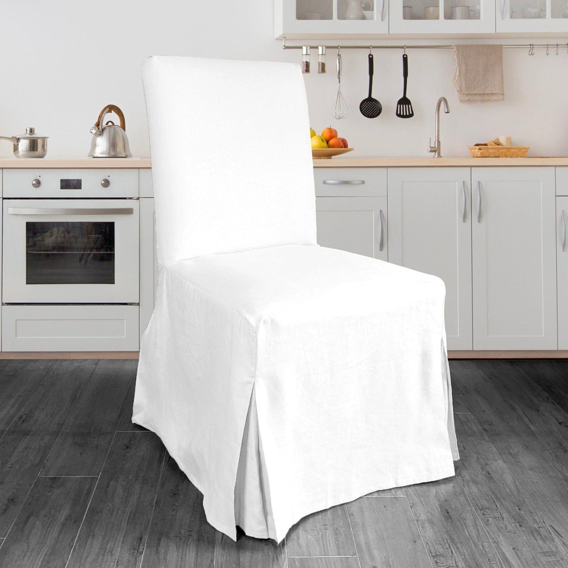 White Linen Slipcovers Set of 2, Floor-Length Dining Chair Covers, Compatible with IKEA Bergmund