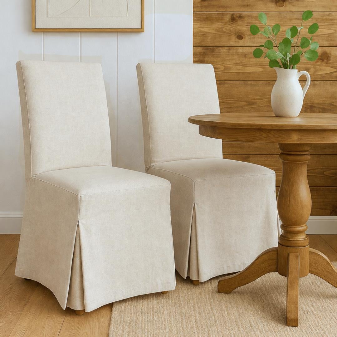 Natural Linen Slipcovers  Set of 2, Floor-Length Dining Chair Covers, Compatible with IKEA Bergmund
