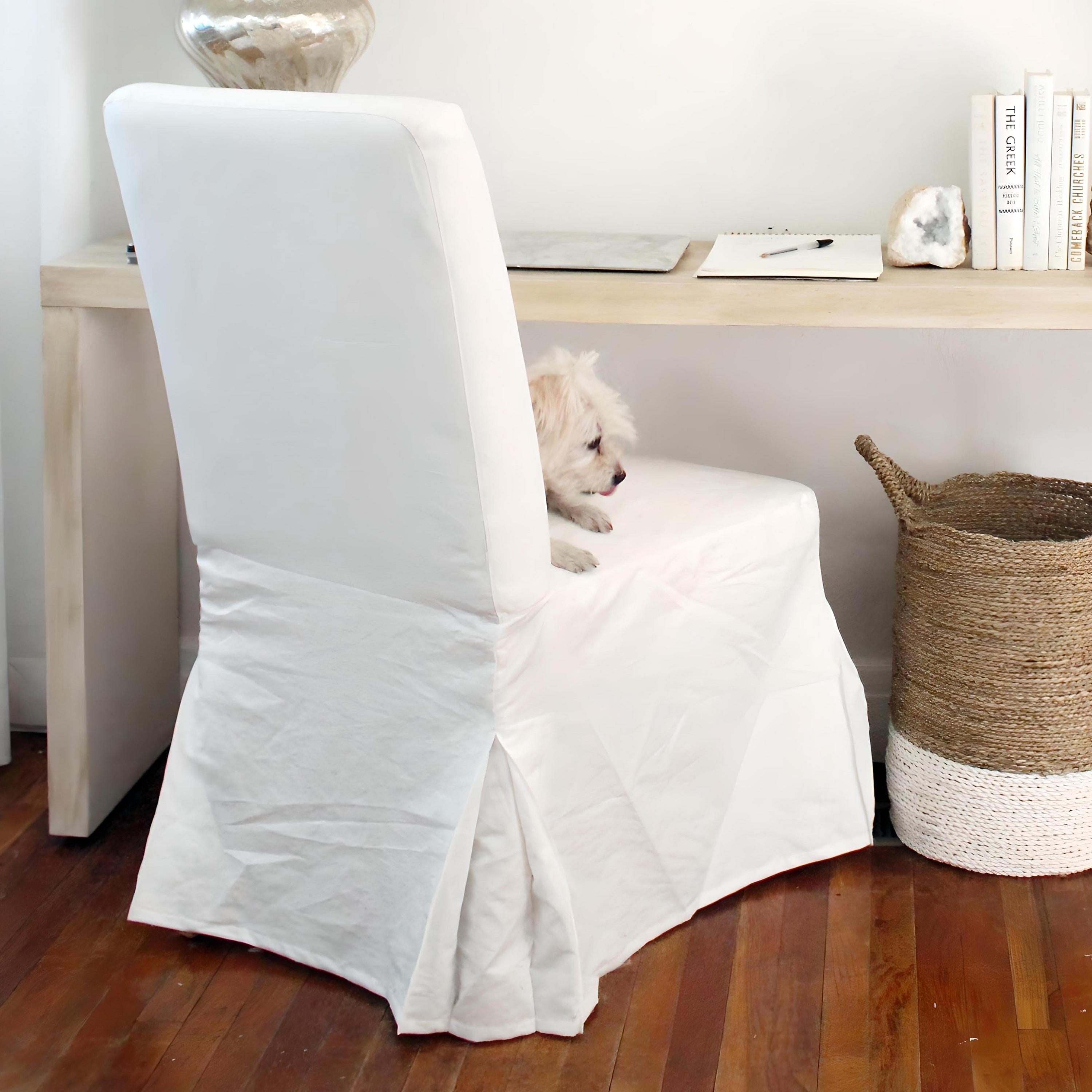 White Linen Slipcovers Set of 2, Floor-Length Dining Chair Covers, Compatible with IKEA Bergmund