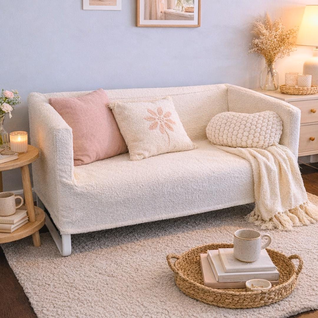 Natural White Bouclé Slipcover  Compatible with IKEA Knopparp Sofa (2-Seater)